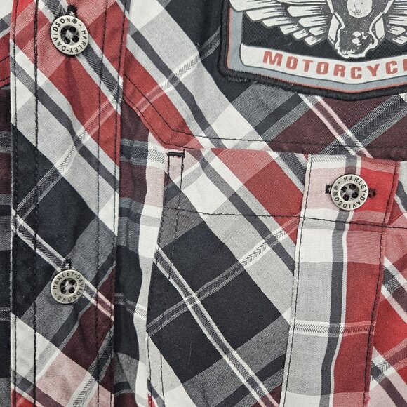 Harley-Davidson Shirt Mens Medium Plaid Eagle Patch Motor Clothes Western - Picture 4 of 16